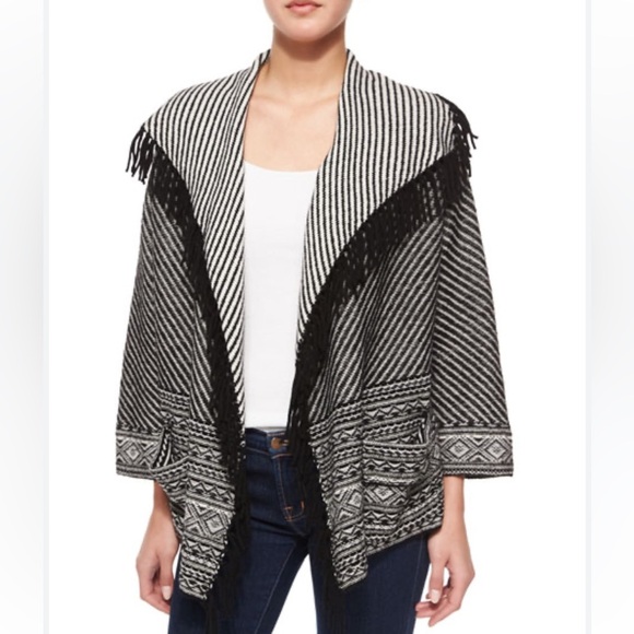 Joie Jocope Open Front Jacquard Cardigan Size Medium - Picture 1 of 9